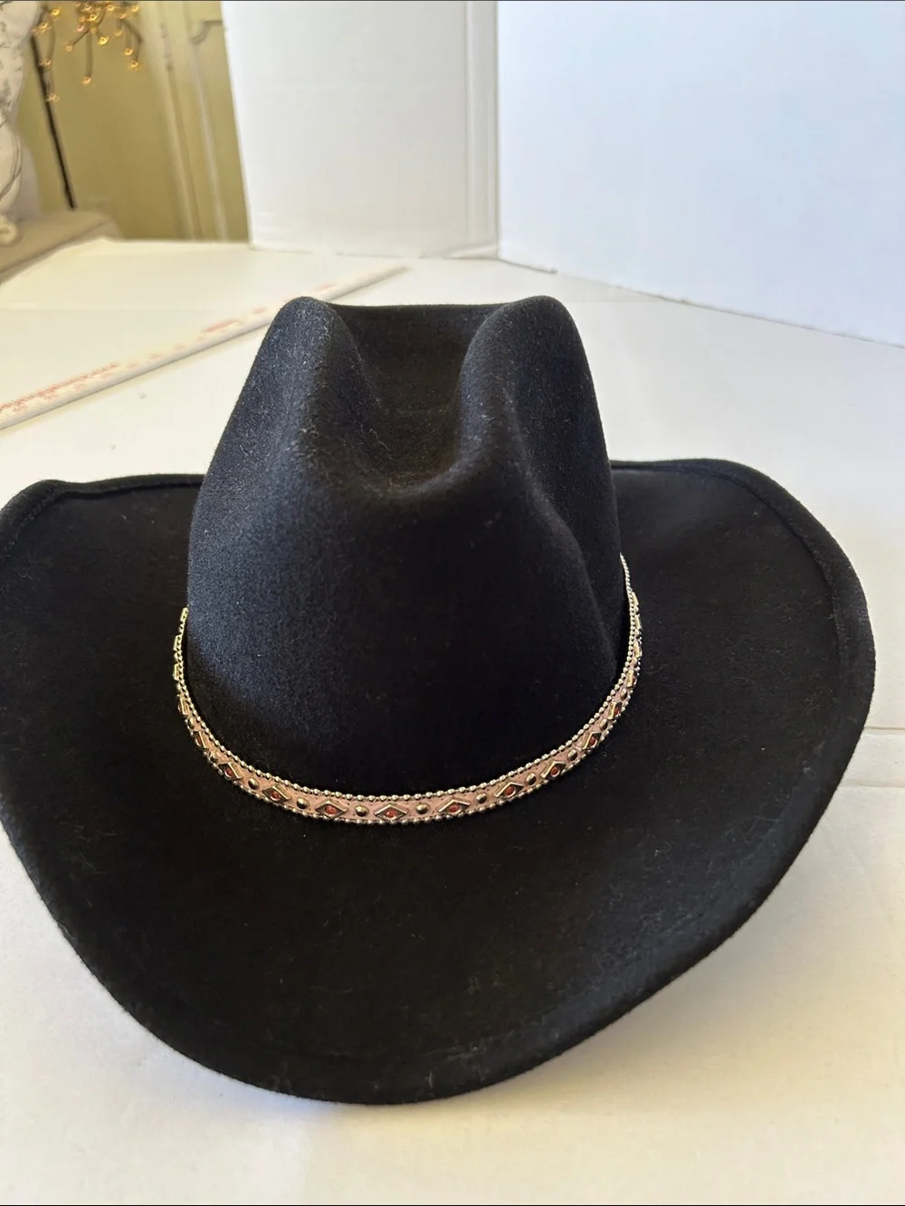 SCALA WOMANS 💯 WOOL WESTERN STYLE BLACK SOFT HAT WITH PINK RHINESTONE HAT BAND